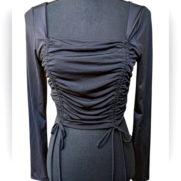 Fashion Nova Ruched Black Long-Sleeve Top – Size XL - Picture 6 of 6